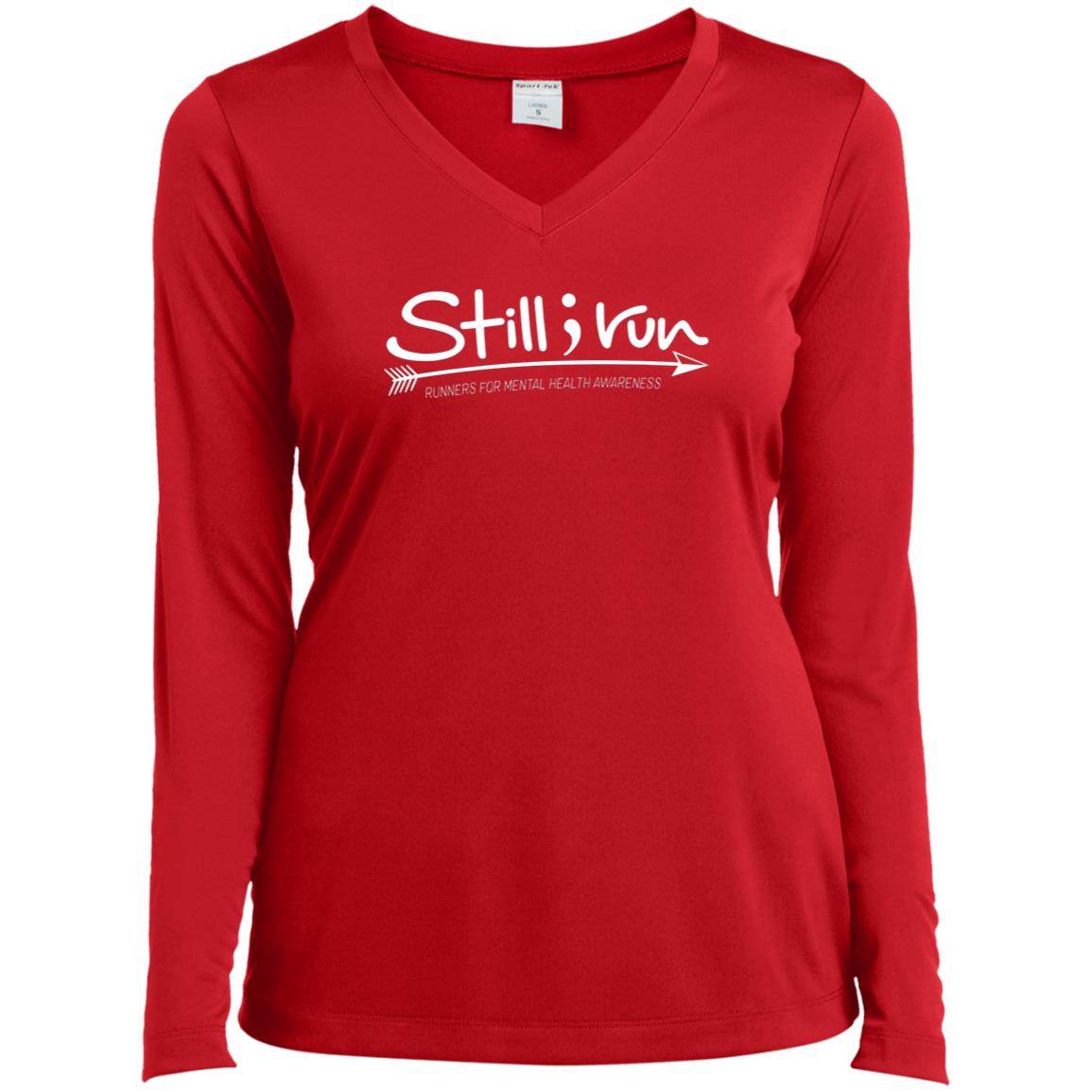 Still I Run Ladies Long Sleeve Performance V-Neck - Still I Run