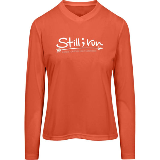 Still I Run Moisture Wicking V-Neck Long Sleeve Running Tee