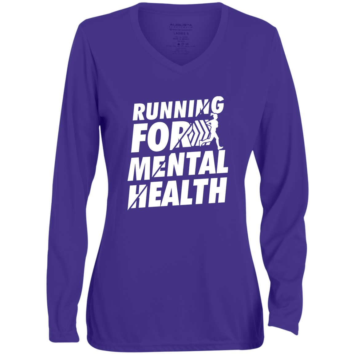 Run for Mental Health - Ladies' Moisture-Wicking Long Sleeve V-Neck Tee