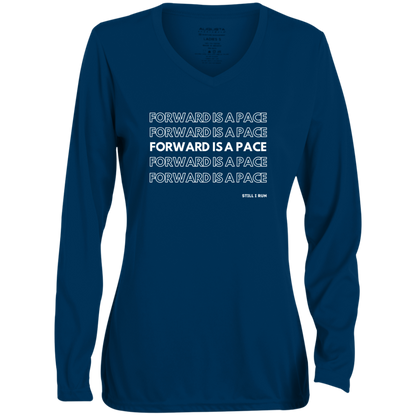 Forward is a Pace - Ladies' Moisture-Wicking Long Sleeve V-Neck Tee