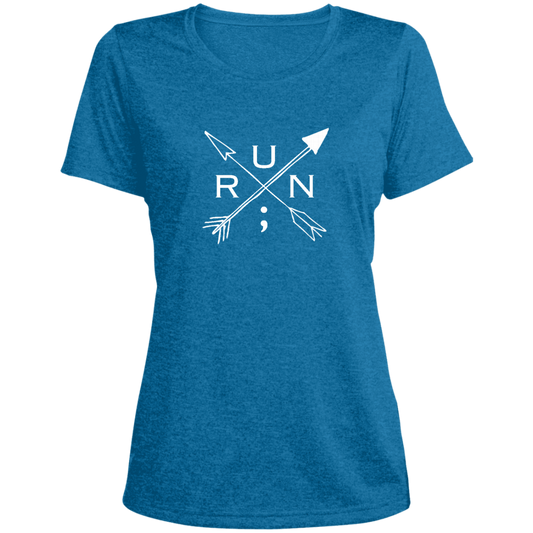 Run Arrows - Fitted Heather Scoop Neck Performance Tee