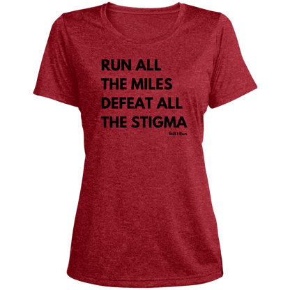 Run and Defeat - Fitted Heather Scoop Neck Performance Tee