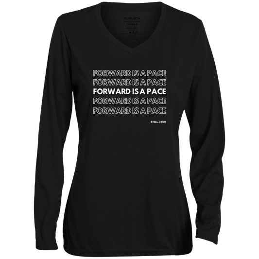 Forward is a Pace - Ladies' Moisture-Wicking Long Sleeve V-Neck Tee
